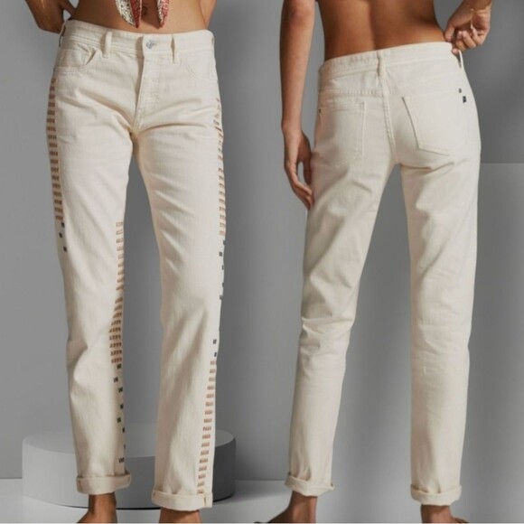 Pilcro by Anthropologie Ivory Mid-Rise Slim Straight Boyfriend Jeans Size 26 (S) - Picture 4 of 16